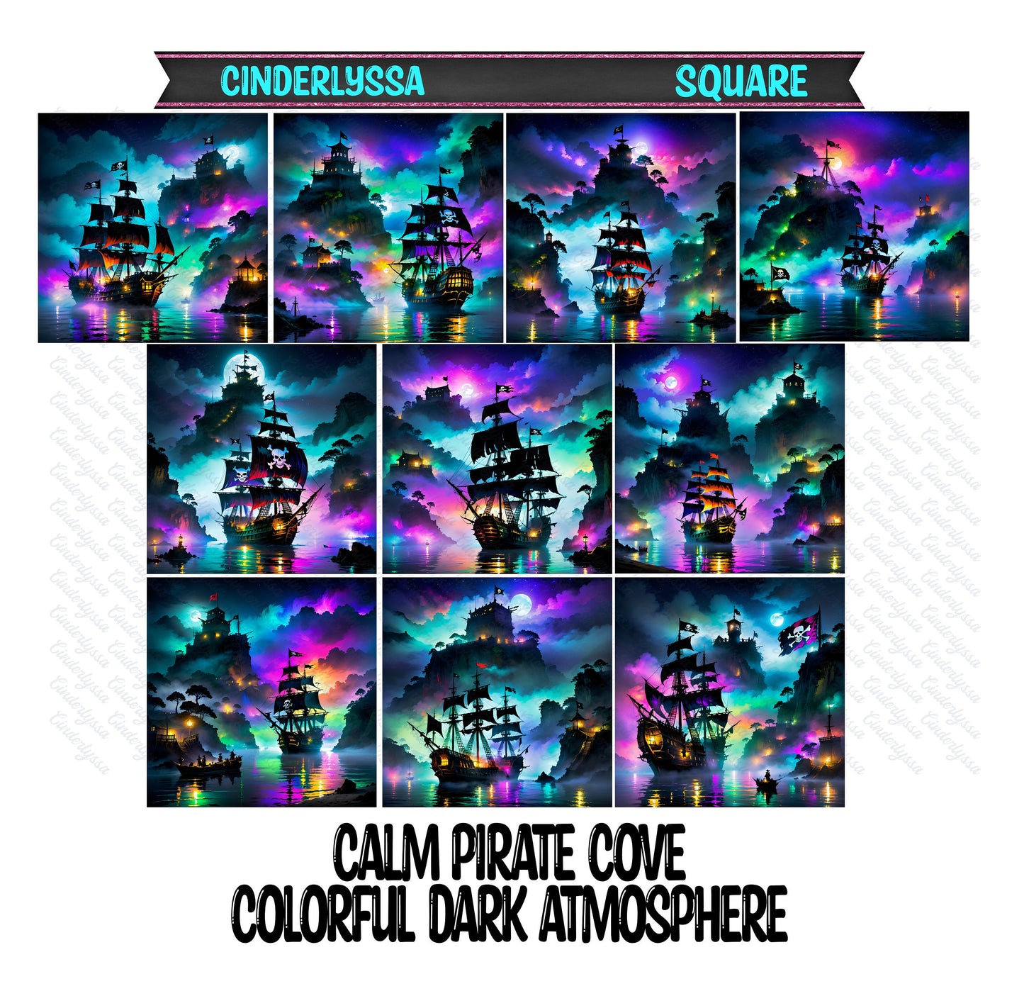 3 inch Square Calm Pirate Cove Colorful Dark Atmosphere Cardstock Only for freshies -NO MOLD: Car Freshener, Premium Cardstock Image