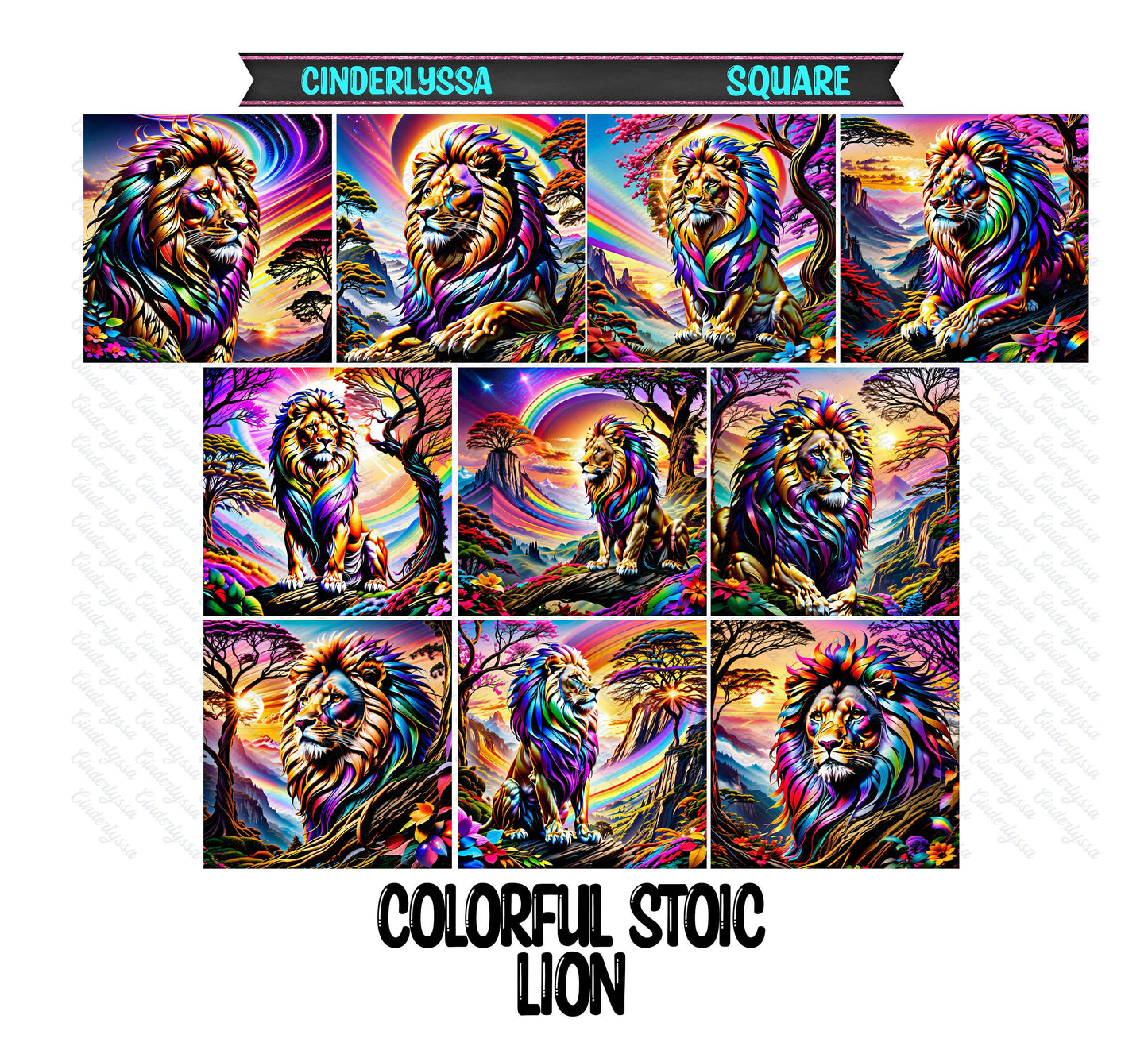 3 inch Square Colorful Stoic Lion Cardstock Only for freshies -NO MOLD: Car Freshener, Premium Cardstock Image