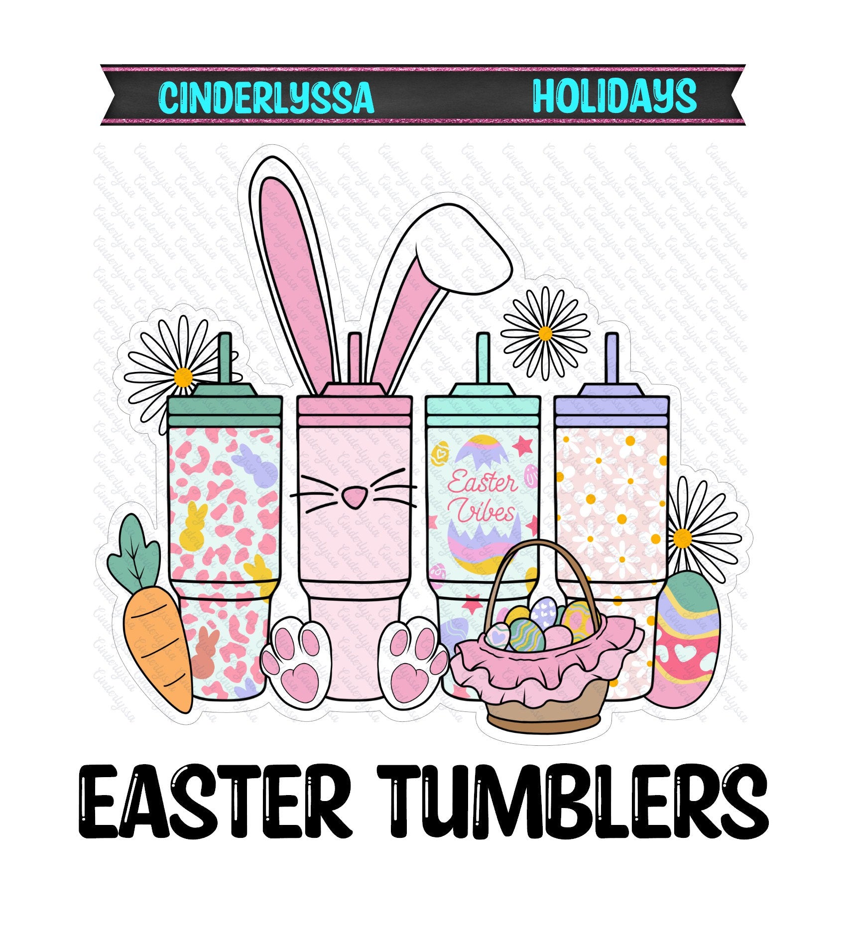 Easter Tumblers with Bunny Ears, Basket, Flowers & Carrot Silicone Mold, Aroma Bead Molds, Car Freshener Mold, Premium Cardstock Images