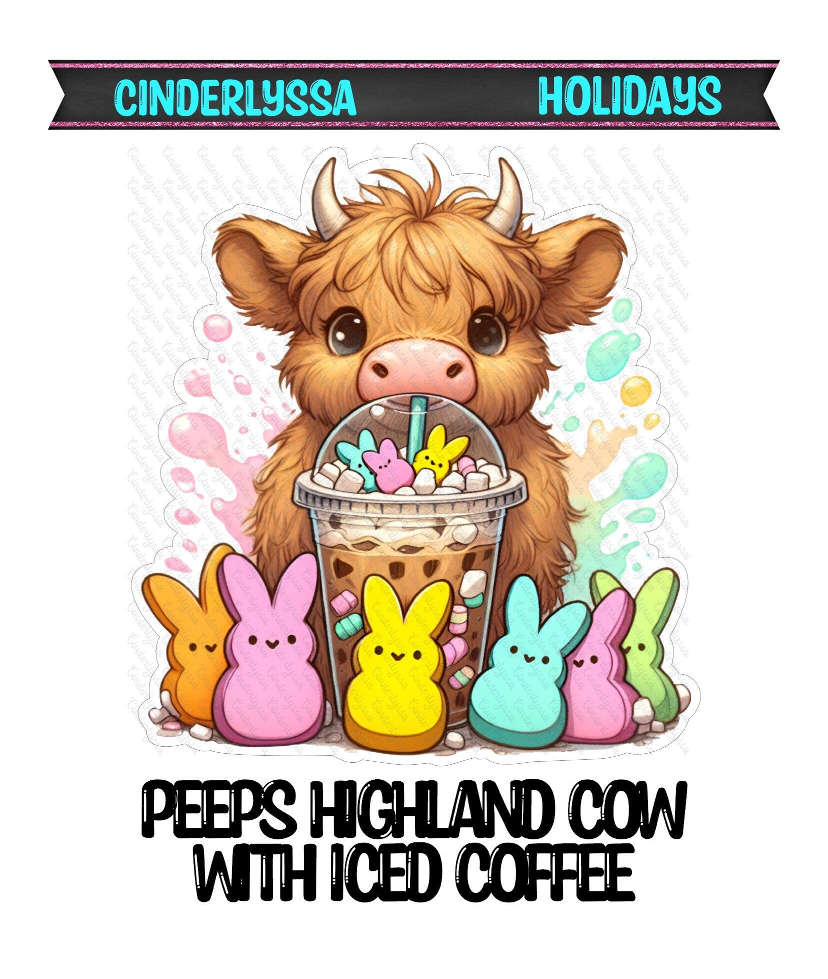 Peeps Highland Cow with Iced Coffee Silicone Mold, Aroma Bead Molds, Car Freshener Mold, Premium Cardstock Images