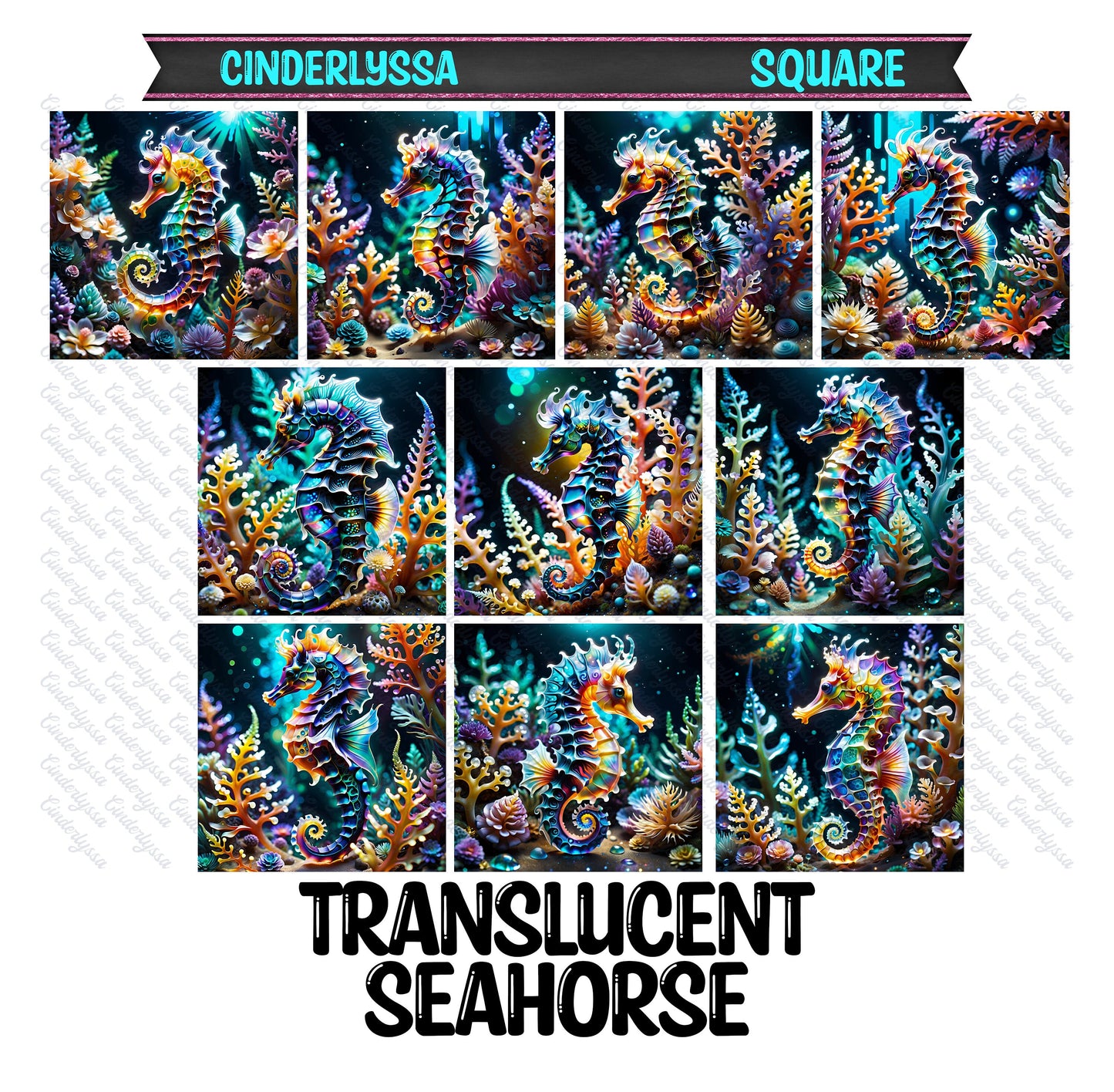 2 inch Square Translucent Seahorse Cardstock Only for freshies -NO MOLD: Aroma Bead Molds,Car Freshener, Premium Cardstock Image