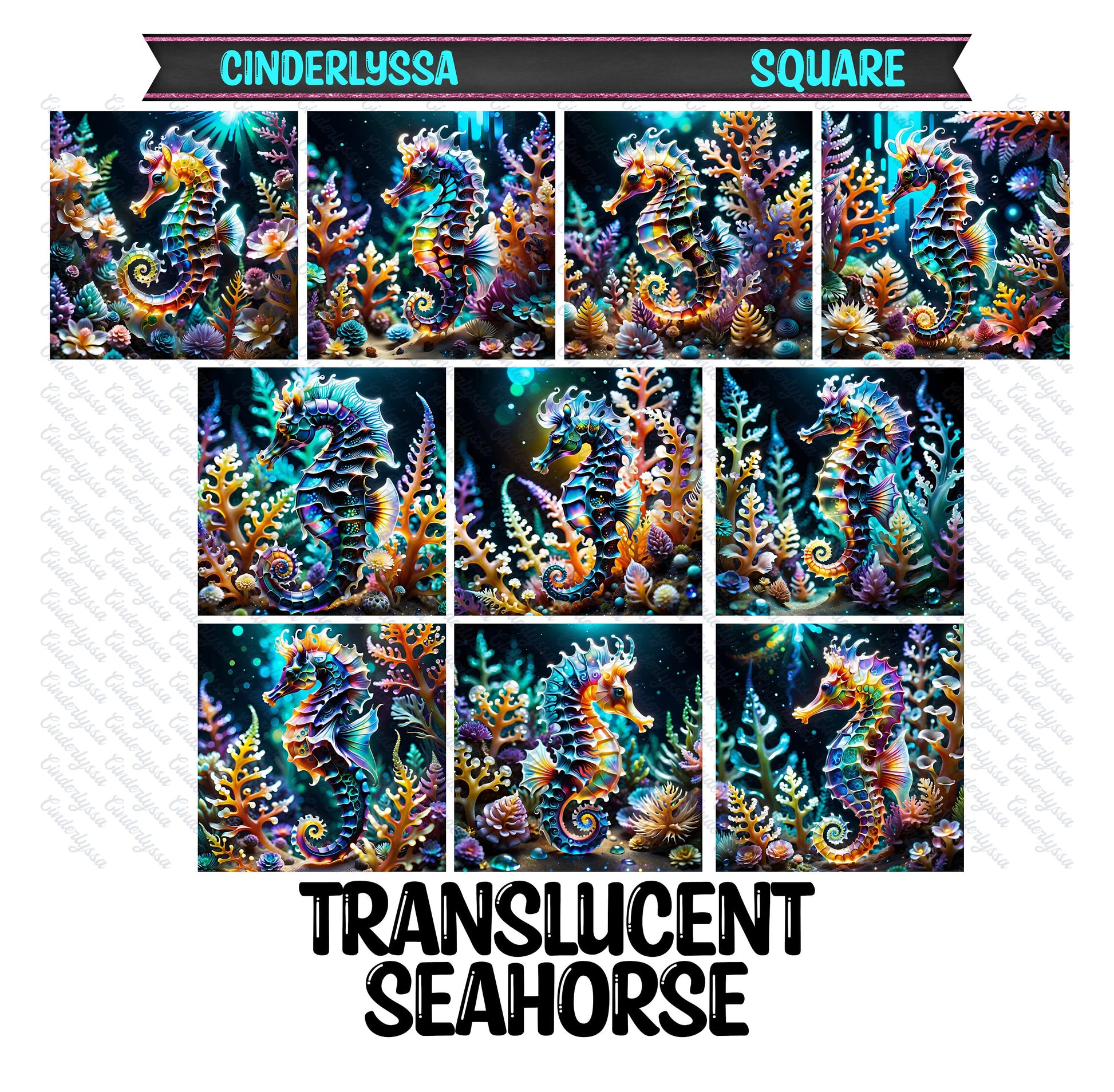 2 inch Square Translucent Seahorse Cardstock Only for freshies -NO MOLD: Aroma Bead Molds,Car Freshener, Premium Cardstock Image