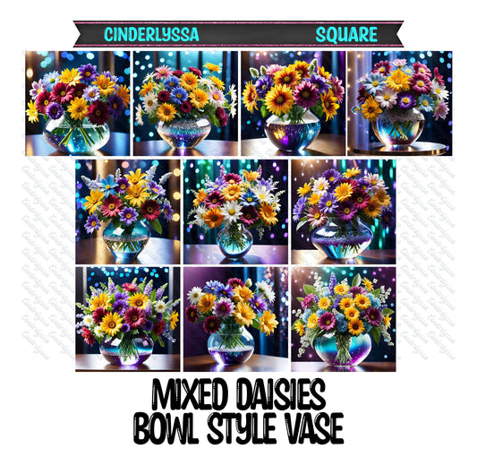 3 inch Square Mixed Daisies Bowl Style Vase Cardstock Only for freshies -NO MOLD: Aroma Bead Molds,Car Freshener, Premium Cardstock Image