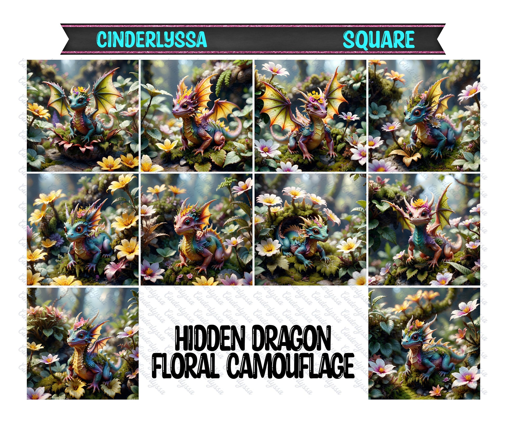 3 inch Square Hidden Dragon Floral Camouflage Cardstock Only for freshies -NO MOLD: Car Freshener, Premium Cardstock Image