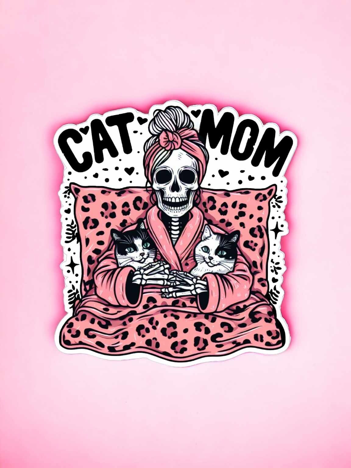 Pink Skellie Cat Mom Silicone Mold, Aroma Bead Molds, Car Freshener Mold, Premium Cardstock Images