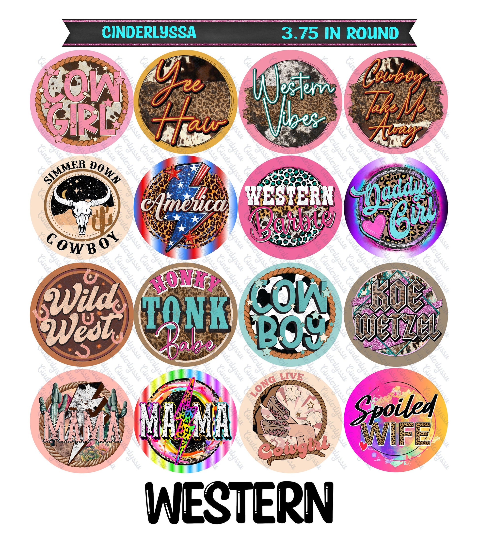 3.75 inch Round: Western for Silicone Mold, for Aroma Bead Molds, Car Freshener, Premium Cardstock Images
