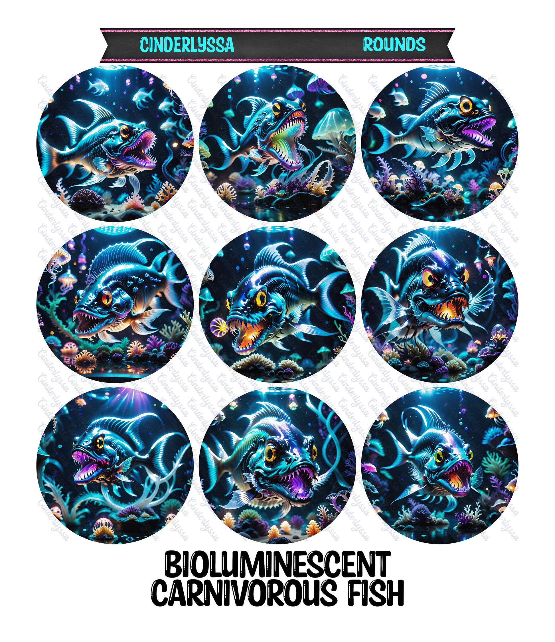 3.75 inch Round: Bioluminescent Carnivorous Fish for Silicone Mold, for Aroma Bead Molds, Car Freshener, Premium Cardstock Images