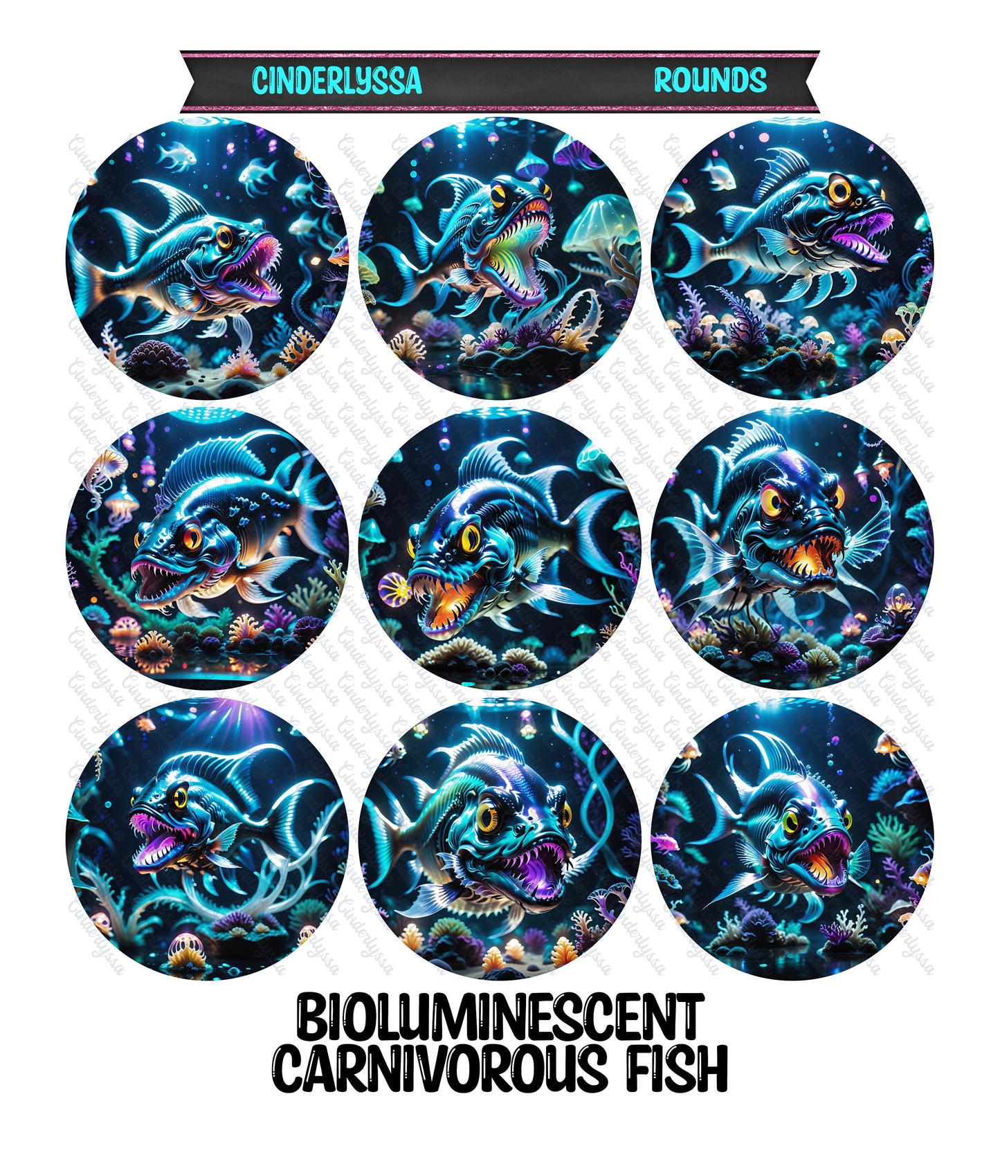 3 inch Round Bioluminescent Carnivorous Fish Cardstock Only for freshies -NO MOLD: Aroma Bead Molds, Car Freshener, Premium Cardstock Image