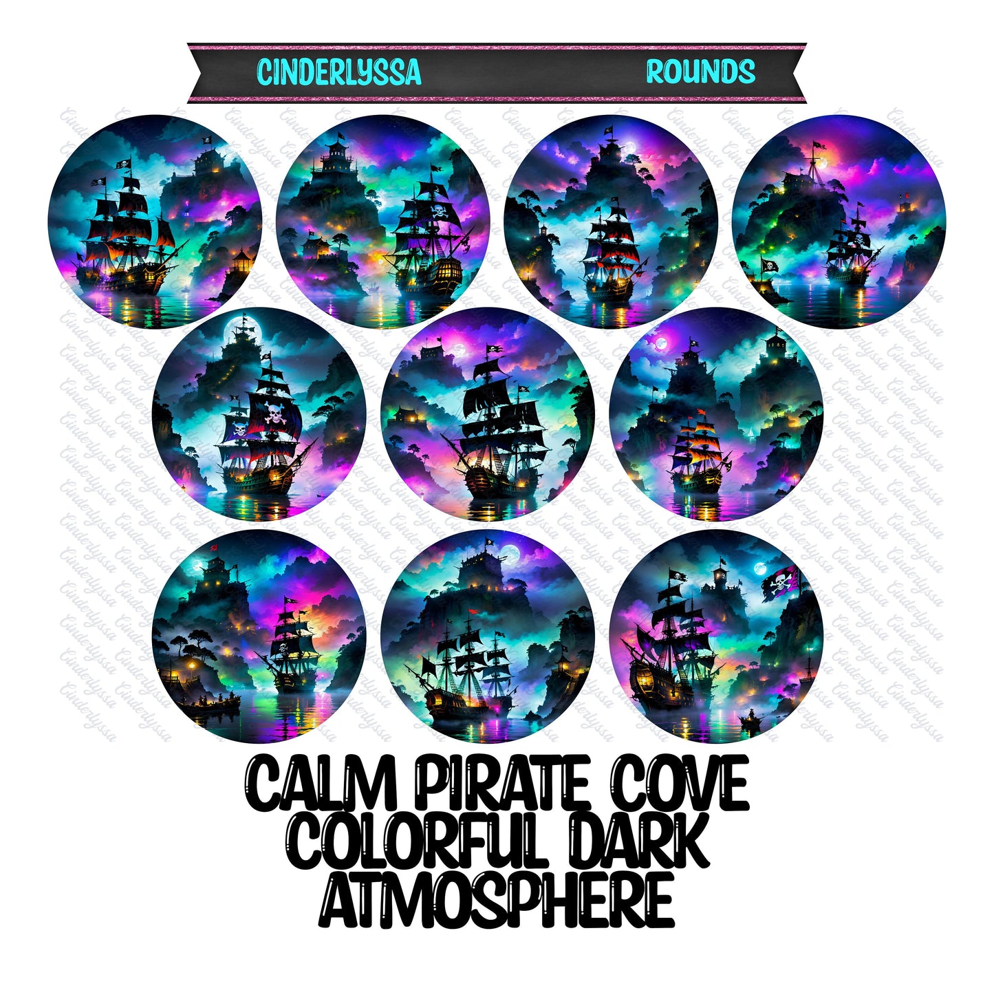 2.5 inch Round Calm Pirate Cove Colorful Dark Atmosphere Cardstock Only for freshies: Aroma Bead Molds, Premium Cardstock Images-NO MOLD