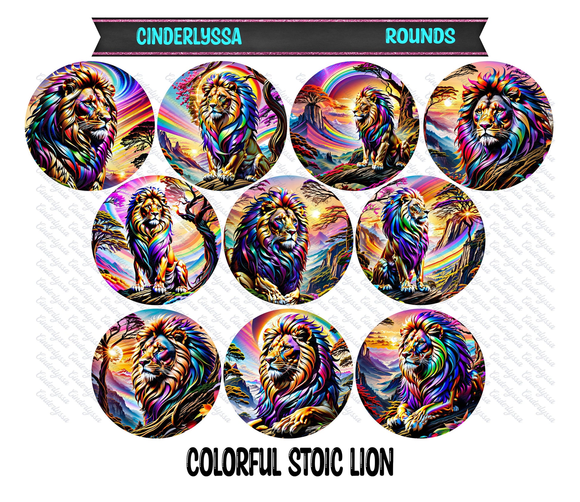 2 inch Round Colorful Stoic Lion Cardstock Only for freshies: Car Freshener, Premium Cardstock Images-NO MOLD