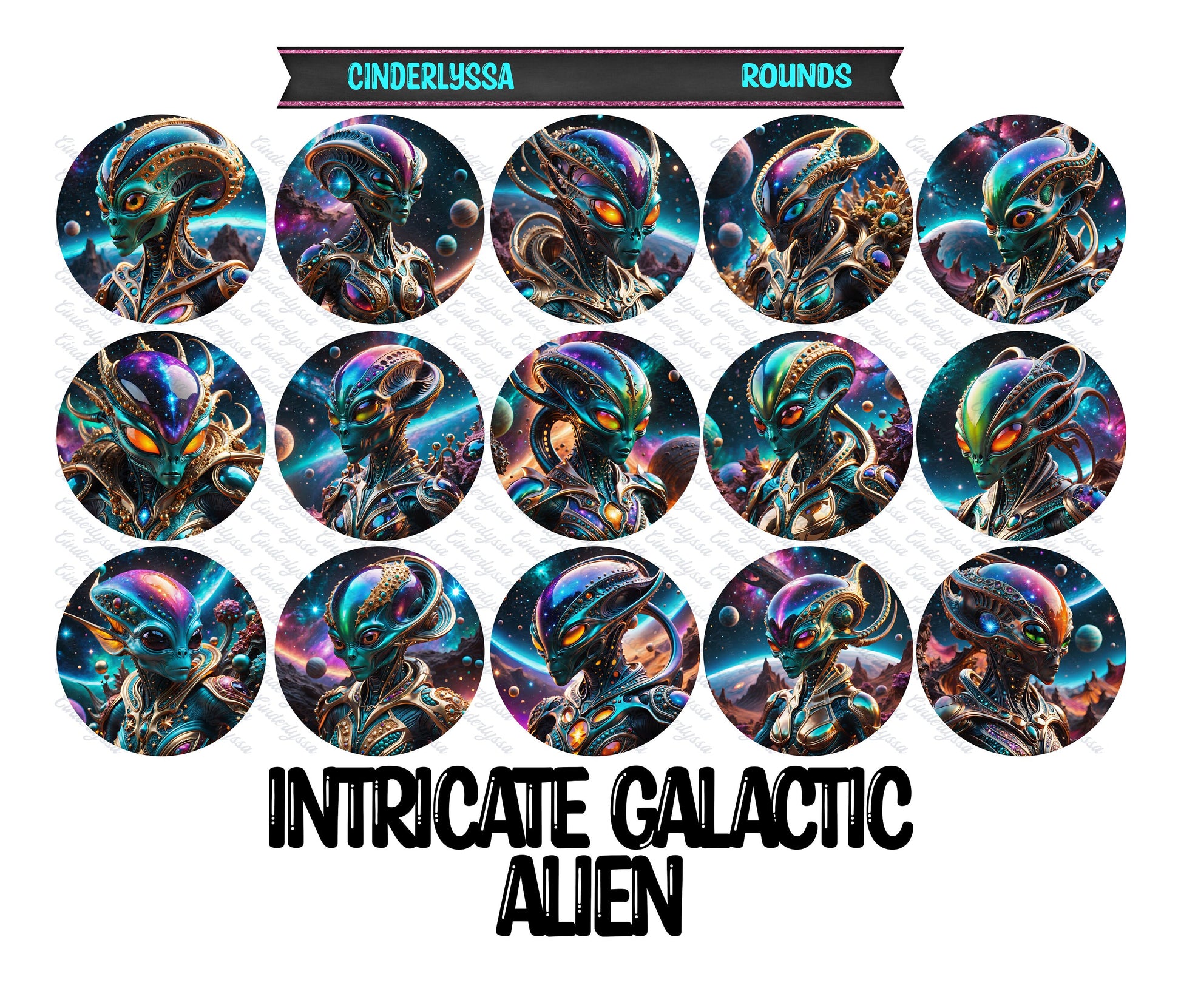 2 inch Round Intricate Galactic Alien Cardstock Only for freshies: Car Freshener, Premium Cardstock Images-NO MOLD