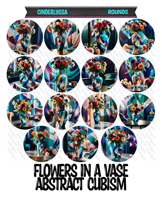 3 inch Round Flowers in a Vase Abstract Cubism Cardstock Only for freshies -NO MOLD: Aroma Bead Molds, Premium Cardstock Image