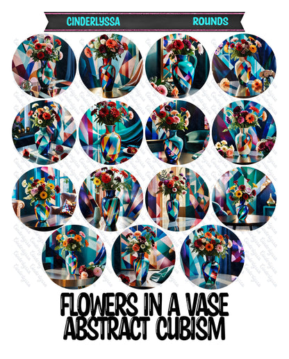 3.75 inch Round: Flowers in a Vase Abstract Cubism for Silicone Mold, for Aroma Bead Molds, Car Freshener, Premium Cardstock Images