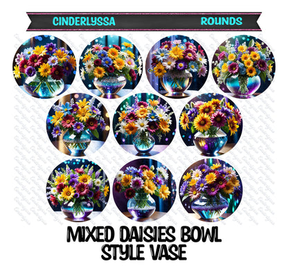 3.75 inch Round: Mixed Daisies Bowl Style Vase for Silicone Mold, for Aroma Bead Molds, Car Freshener, Premium Cardstock Images