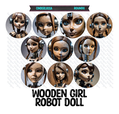 3.75 inch Round: Wooden Girl Robot Doll for Silicone Mold, for Aroma Bead Molds, Car Freshener, Premium Cardstock Images