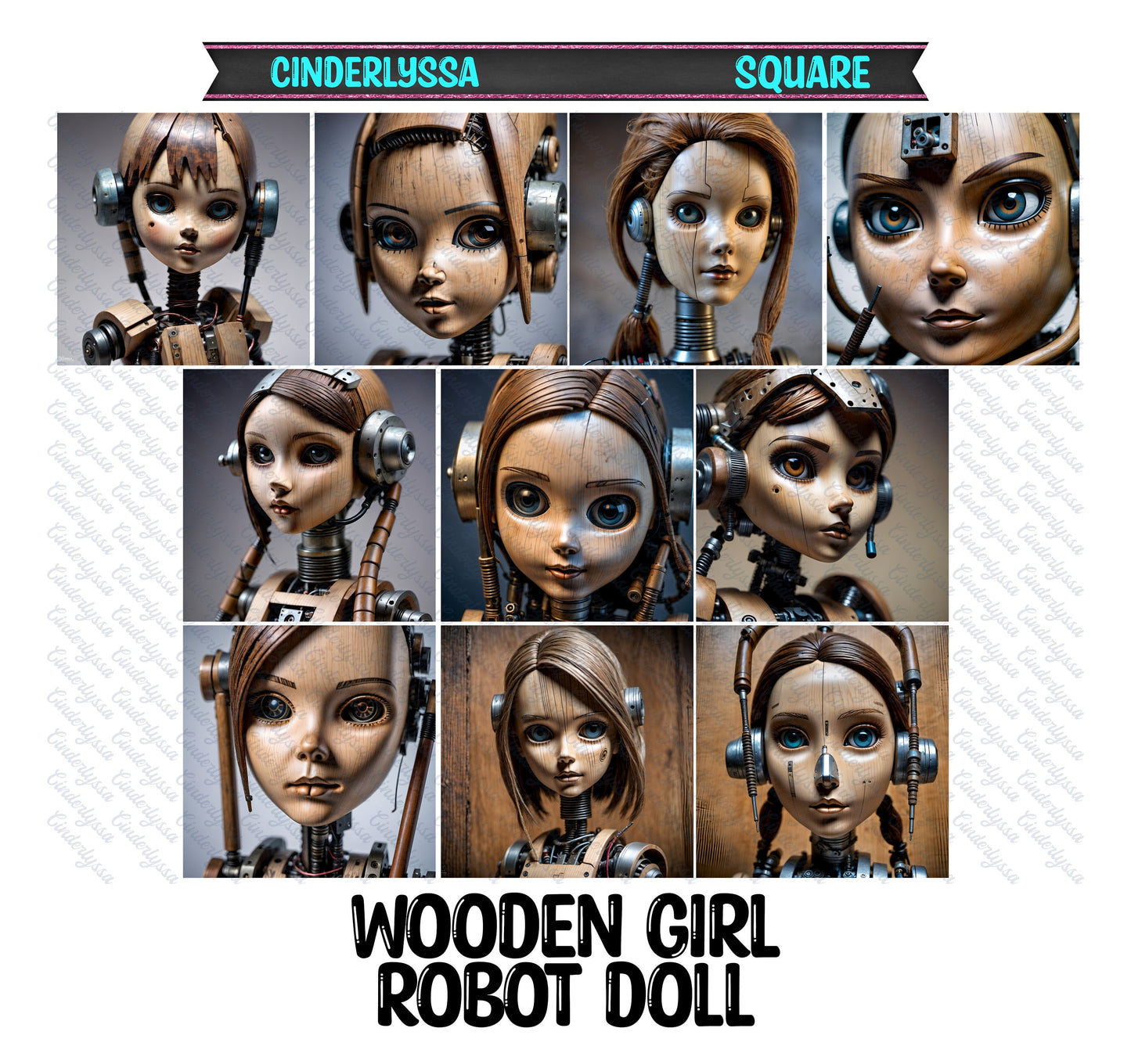 2 inch Square Wooden Girl Robot Doll Cardstock Only for freshies -NO MOLD: Car Freshener, Premium Cardstock Image