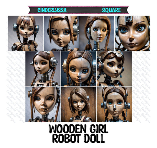 3 inch Square Wooden Girl Robot Doll Cardstock Only for freshies -NO MOLD: Aroma Bead Molds,Car Freshener, Premium Cardstock Image