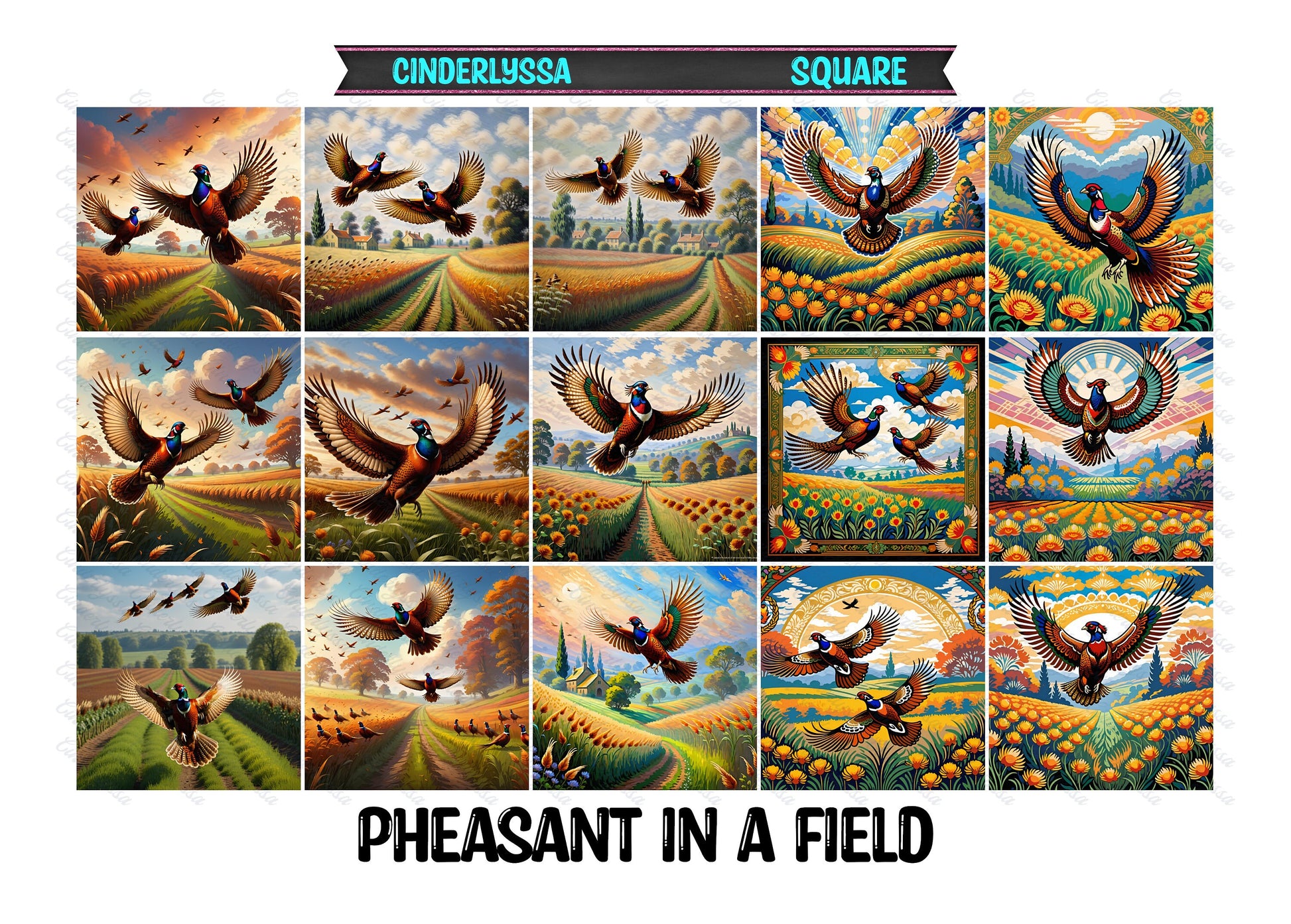 2 inch Square Pheasant in a Field Cardstock Only for freshies -NO MOLD: Car Freshener, Premium Cardstock Image