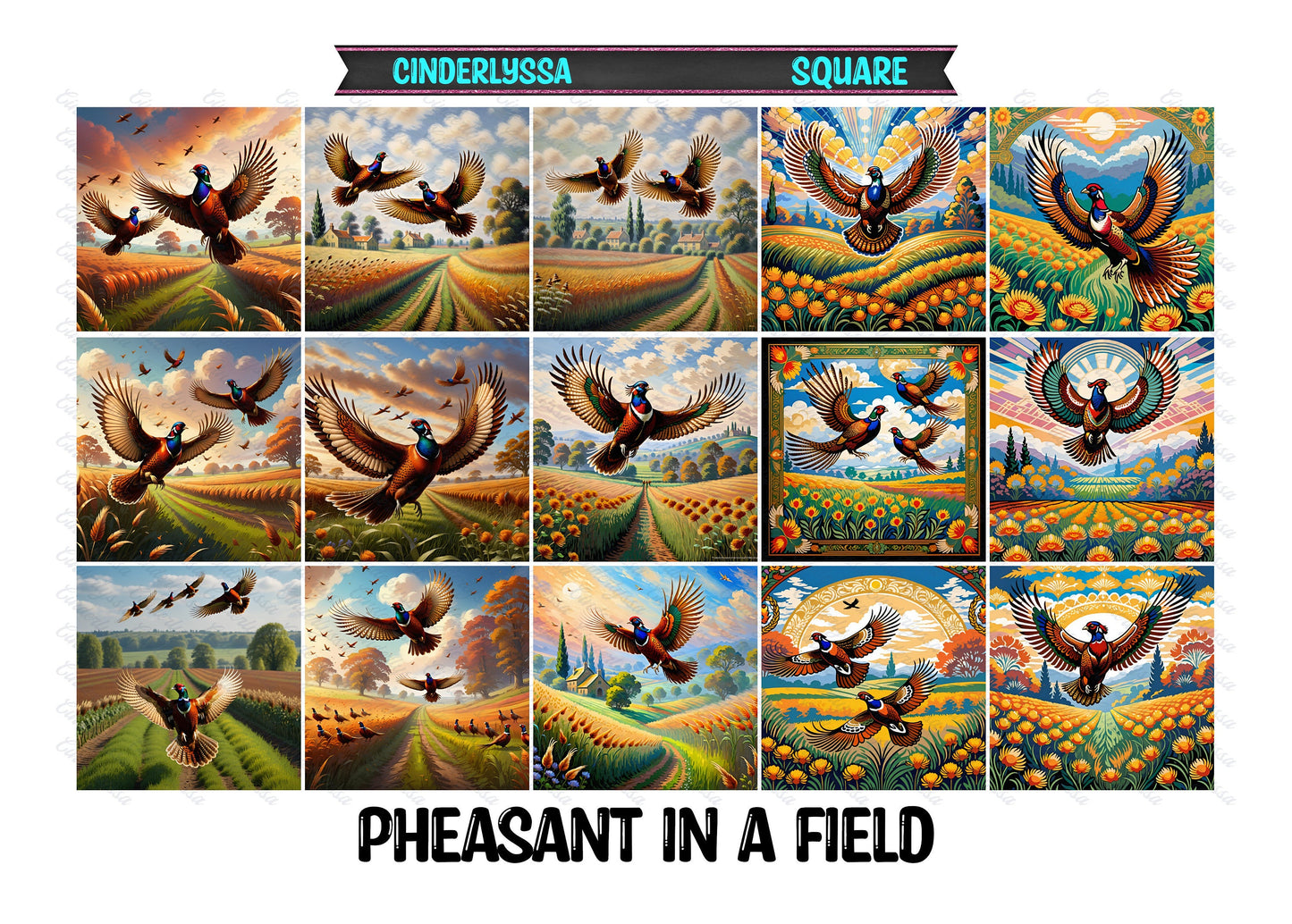 2.5 inch Square Pheasant in a Field Cardstock Only for freshies -NO MOLD: Car Freshener,Premium Cardstock Image
