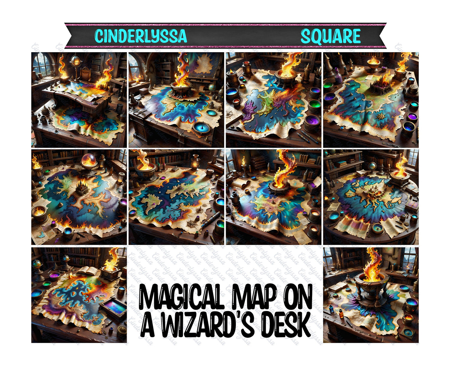 2.5 inch Square Magical Map on a Wizard's Desk Cardstock Only for freshies -NO MOLD: Car Freshener,Premium Cardstock Image