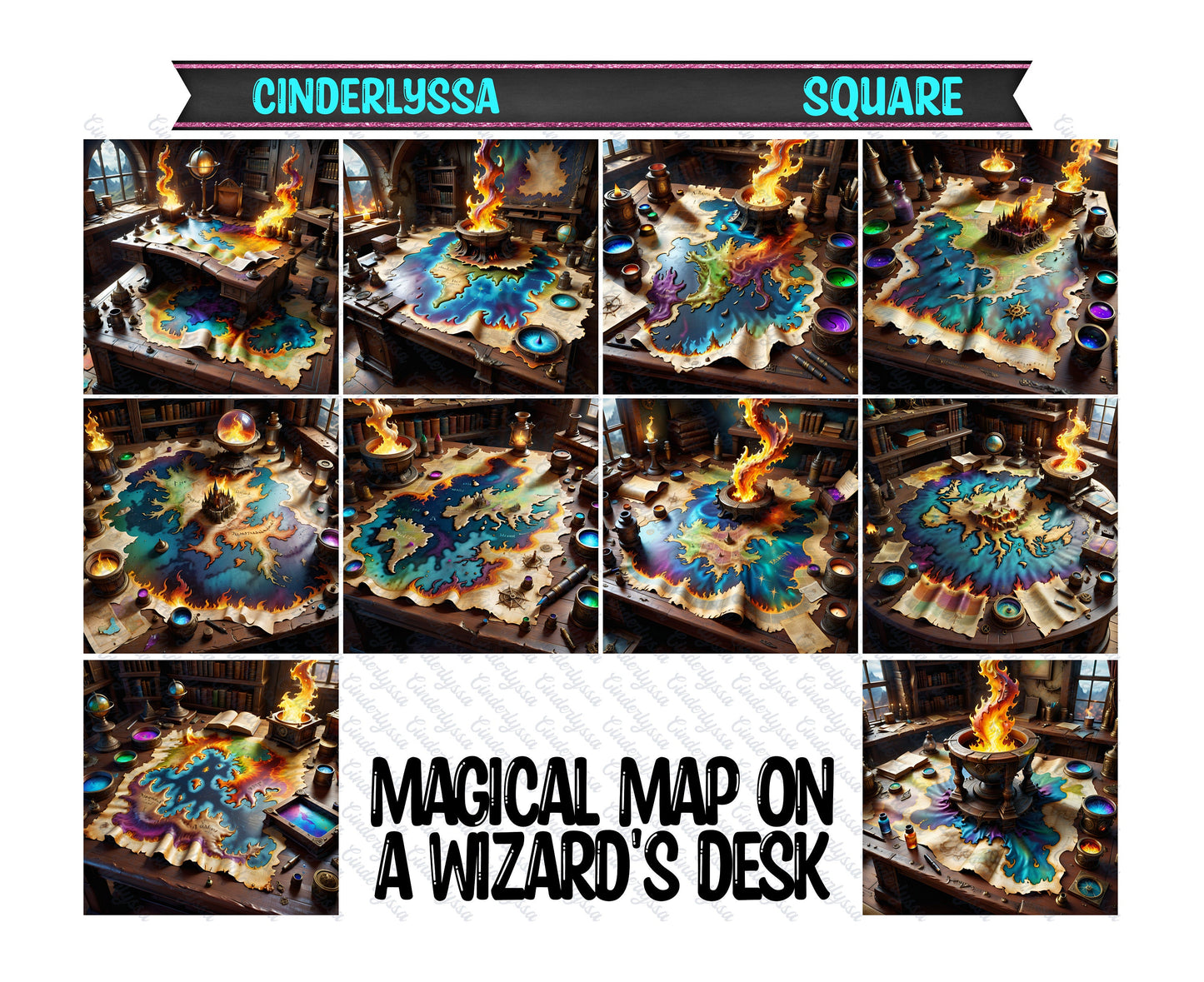 2 inch Square Magical Map on a Wizard's Desk Cardstock Only for freshies -NO MOLD: Car Freshener, Premium Cardstock Image