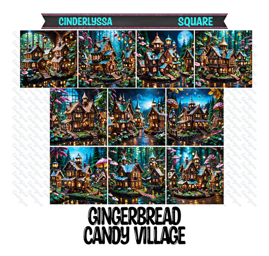 2 inch Square Gingerbread Candy Village Cardstock Only for freshies -NO MOLD: Aroma Bead Molds,Car Freshener, Premium Cardstock Image