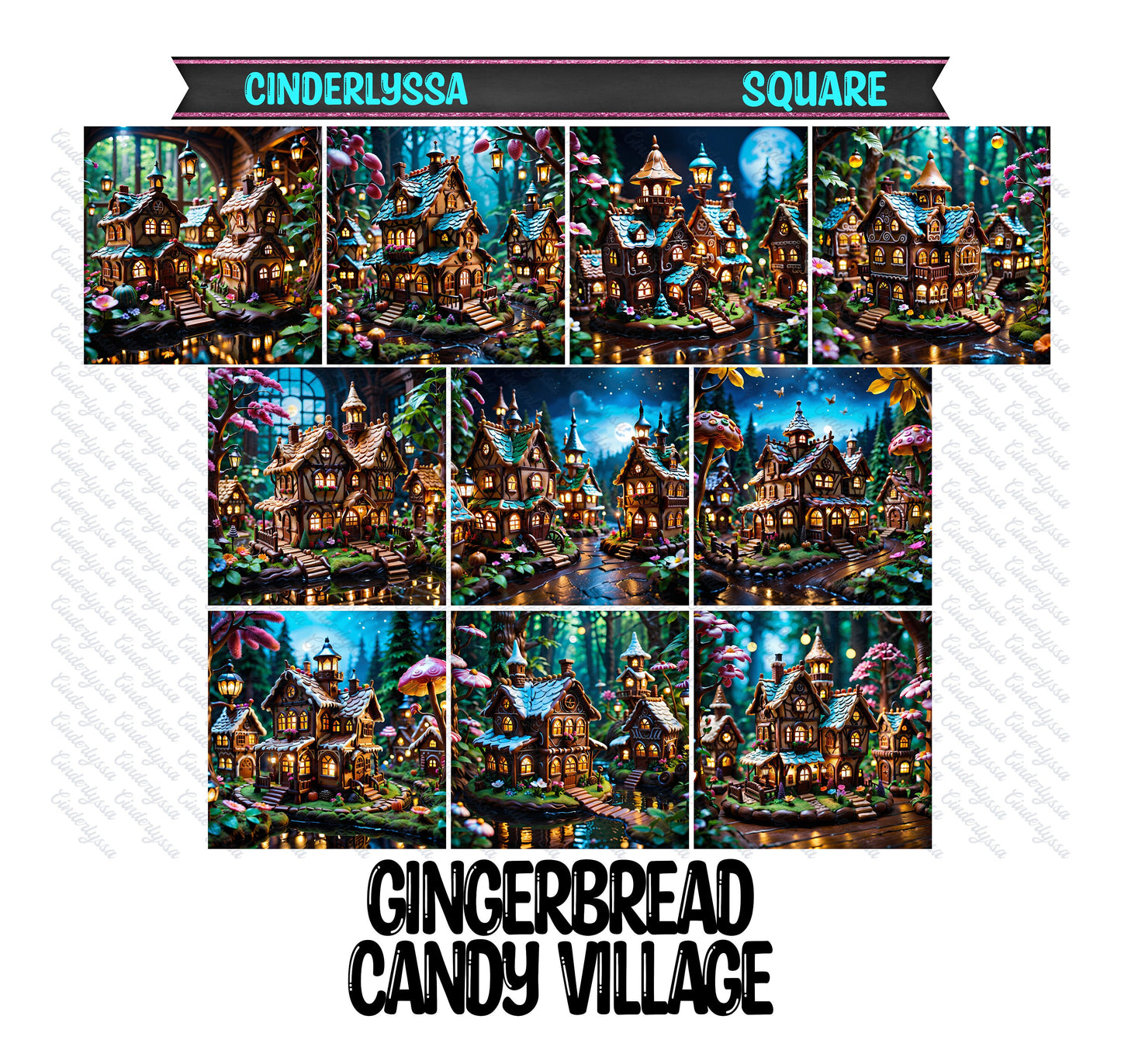 3 inch Square Gingerbread Candy Village Cardstock Only for freshies -NO MOLD: Car Freshener, Premium Cardstock Image